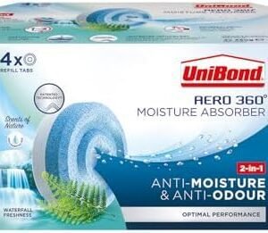 UniBond AERO 360° Moisture Absorber Waterfall Freshness Refill Tab, Aromatherapy, Ultra-Absorbent and Odour-Neutralising, for AERO 360° Dehumidifier, Condensation Absorbers, Four Pack (4 x 450g)