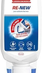 UniBond Re-New, White Silicone Sealant for Kitchen & Bath, One-Step Bathroom Sealant Renewal, Waterproof Shower Sealant with Triple Mould Resistance, 1 x 80ml