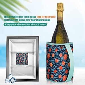 WK IEASON Standard Wine Cooler Sleeves Portable Champagne Insulator Sleeve Can Cooler Beer Cooler Cover- Keeps Wine & Champagne Chilled for Hours (Small Flower Blue)