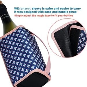 WK IEASON Standard Wine Cooler Sleeves Portable Champagne Insulator Sleeve Can Cooler Beer Cooler Cover- Keeps Wine & Champagne Chilled for Hours (Small Flower Blue)