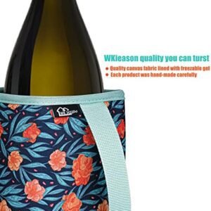 WK IEASON Standard Wine Cooler Sleeves Portable Champagne Insulator Sleeve Can Cooler Beer Cooler Cover- Keeps Wine & Champagne Chilled for Hours (Small Flower Blue)