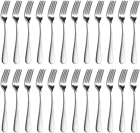 BEWOS Silver Forks 24 Pieces, Stainless Steel Forks Set, 8 Inches (20.3 Cm) Silver Fork Set, Table Forks, Cutlery Forks, Mirror Polished, Dishwasher Safe, Suitable for Household, Restaurant, Canteen