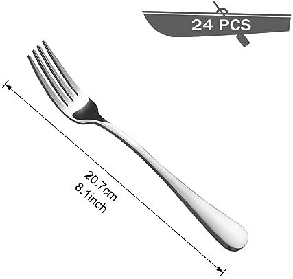 BEWOS Silver Forks 24 Pieces, Stainless Steel Forks Set, 8 Inches (20.3 Cm) Silver Fork Set, Table Forks, Cutlery Forks, Mirror Polished, Dishwasher Safe, Suitable for Household, Restaurant, Canteen