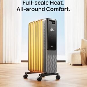 Dreo Oil Filled Radiator 2000W,Electric Portable Space Oil Heater 9 Fins with Remote Control,24h Timer,3 Heat Settings,4 Modes,Digital Thermostat,Overheat & Tip-Over Protection,Quiet,Home,Grey