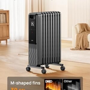 Dreo Oil Filled Radiator 2000W,Electric Portable Space Oil Heater 9 Fins with Remote Control,24h Timer,3 Heat Settings,4 Modes,Digital Thermostat,Overheat & Tip-Over Protection,Quiet,Home,Grey