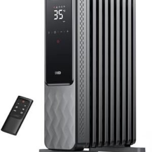 Dreo Oil Filled Radiator 2000W,Electric Portable Space Oil Heater 9 Fins with Remote Control,24h Timer,3 Heat Settings,4 Modes,Digital Thermostat,Overheat & Tip-Over Protection,Quiet,Home,Grey