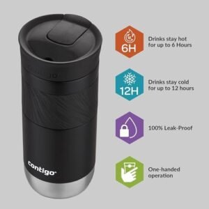 Contigo Byron 2.0 Snapseal Travel Mug,Stainless Steel Thermal Mug,Vacuum Flask,Leakproof Tumbler,Coffee to Go Mug with Bpa Free Easy-Clean Lid,Licorice,470 Ml