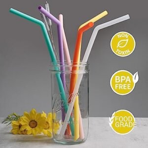 WK ieason Replacement Silicone Straws Reusable Bendy Drinking Starws Compatible with Stanley 20-40oz Tumblers and Other Brands with 2 Colorful Brushes, Color Non Toxic Straws for Toddler and Kids