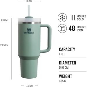 Stanley Quencher H2.0 FlowState Tumbler 1.2L - Cold For 11 Hours - Iced For 48 Hours - Water Bottle with Straw, Handle and Lid - Dishwasher Safe - Travel Mug For Cold or Hot Drinks - Shale