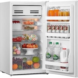 COMFEE' RCD93WH2(E) Under Counter Fridge, 93L Small Fridge with Cooler Box, Interior Light, Removable Glass Shelf, Reversible Door Hinge, Adjustable Legs, Standard Refrigerator White [Energy Class E]