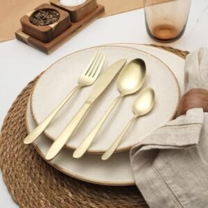 Salter Gold Cutlery Set, Chiltern Steel Flatware Set for 4 People, Knife & Fork Silverware