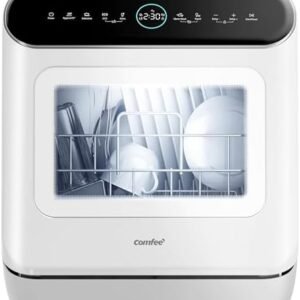 COMFEE' Mini Plus Dishwasher CDWMT305W-UK Compact Table Top Countertop Dishwasher with Built-in 6L Water Tank, Hygiene Wash, Auto Door Open Drying, Energy Class D - White