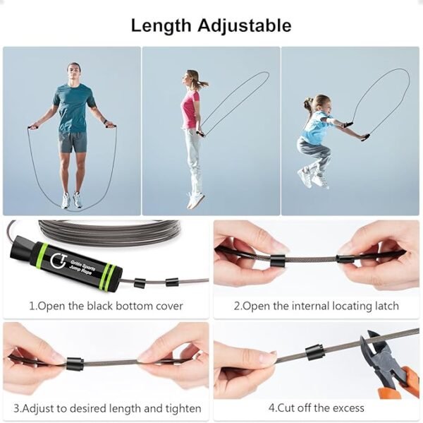 Gritin Skipping Rope, Speed Jump Rope Soft Memory Foam Handle Tangle-free Adjustable Rope&Rapid Ball Bearings Fitness Workouts Fat Burning Exercises Boxing for Adults, Kids - Length Adjuster Included.