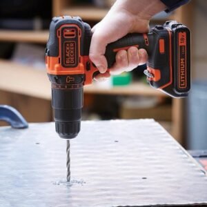 BLACK+DECKER 18 V Cordless 2-Gear Combi Hammer Drill Power Tool with Kitbox, 1.5 Ah Lithium-Ion, BCD700S1K-GB , Orange